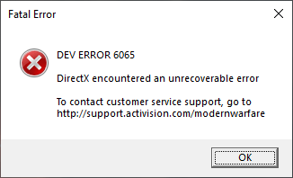 Modern Warfare DEV ERROR 6065