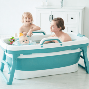 girl and baby in bathtub