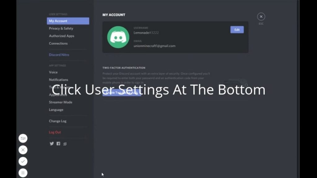 user setting discord