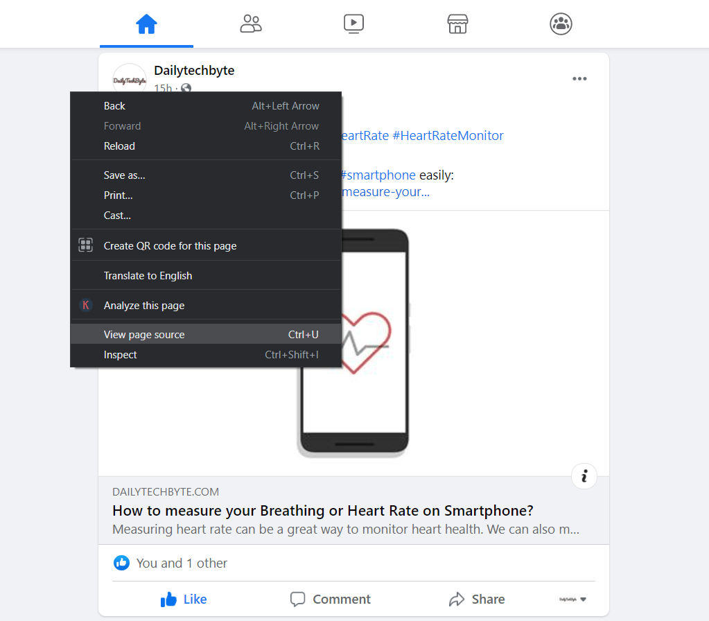 Facebook view page source