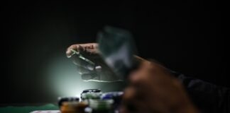 selective focus photography of poker chips