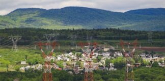 red and white metal tower