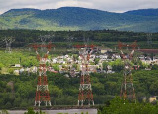 red and white metal tower