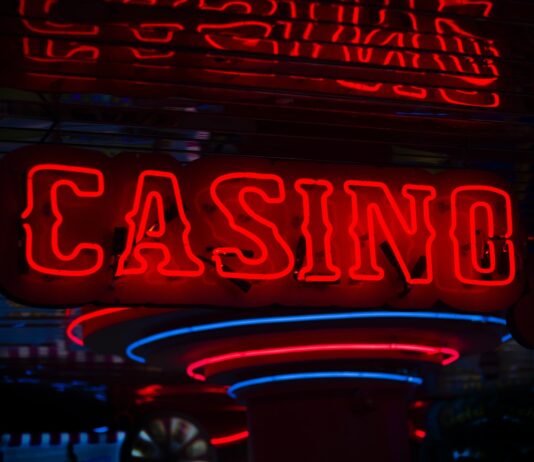 red Casino neon sign turned on