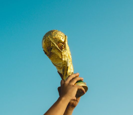 person holding gold trophy