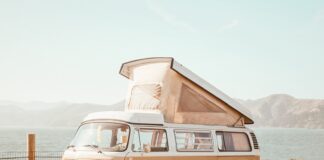 brown Volkswagen T1 van near body of water at daytime