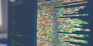 Colorful software or web code on a computer monitor