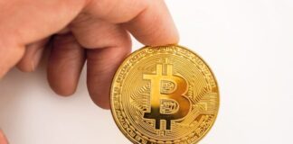 gold round coin on persons hand