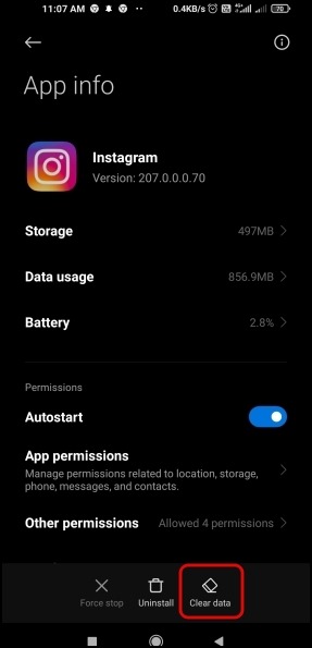 Clear Cache Instagram