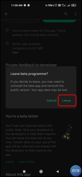 Leave Instagram Beta Program