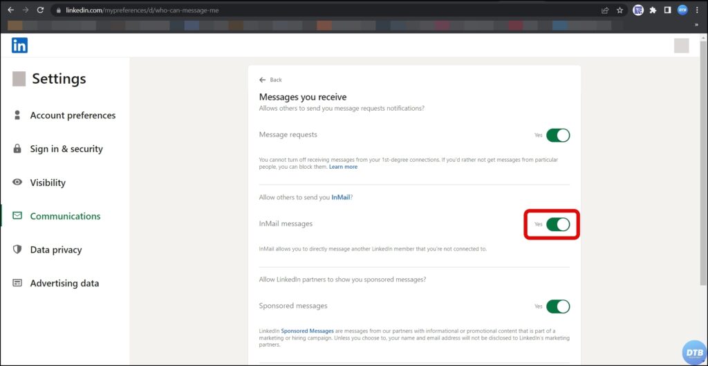 Disable InMail Messages