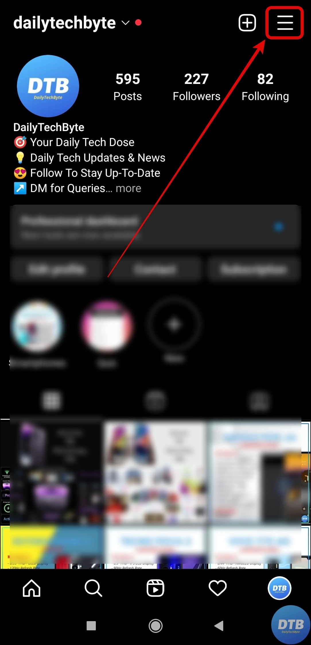 Instagram hamburger icon