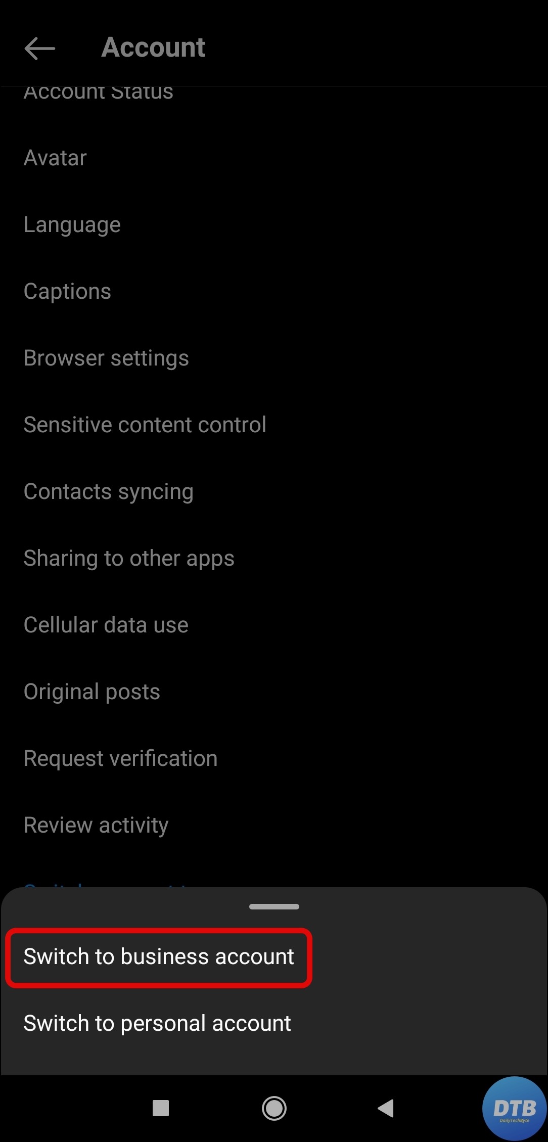 Switch Instagram Account Type