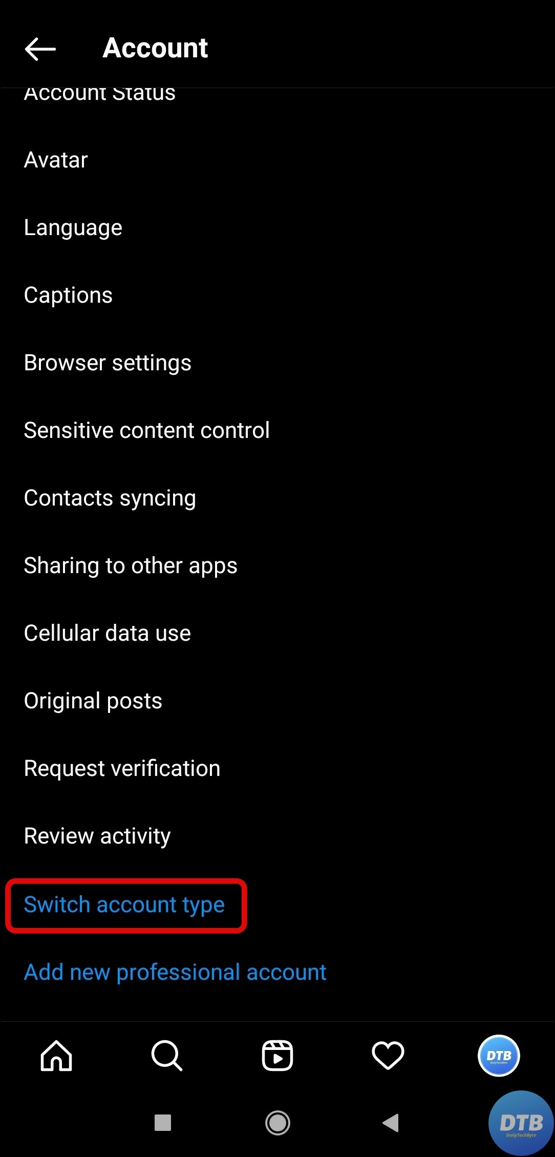 Switch Instagram Account Type