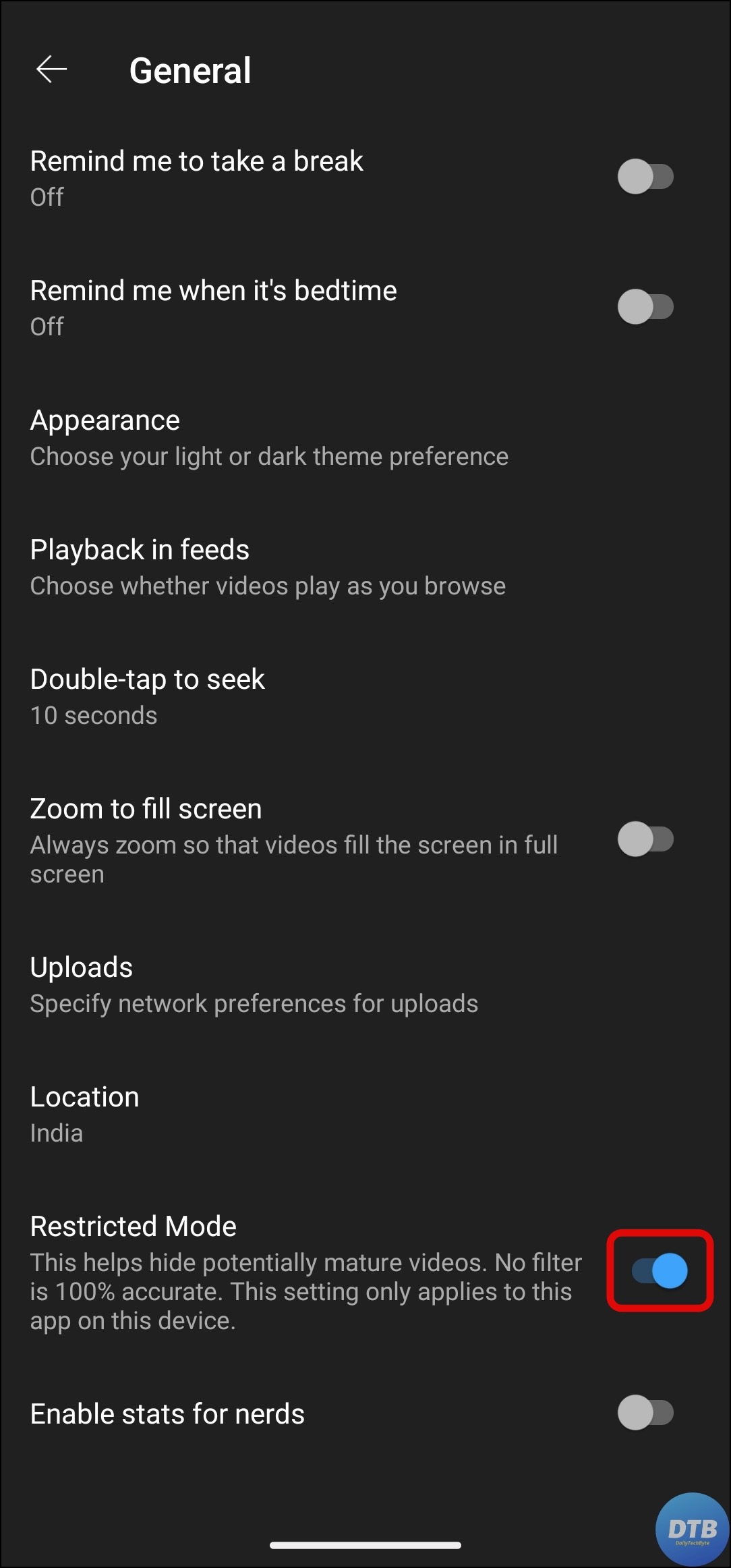 Turn Off Restricted Mode in Mobile