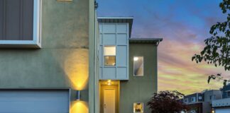 outdoor lamps turned on