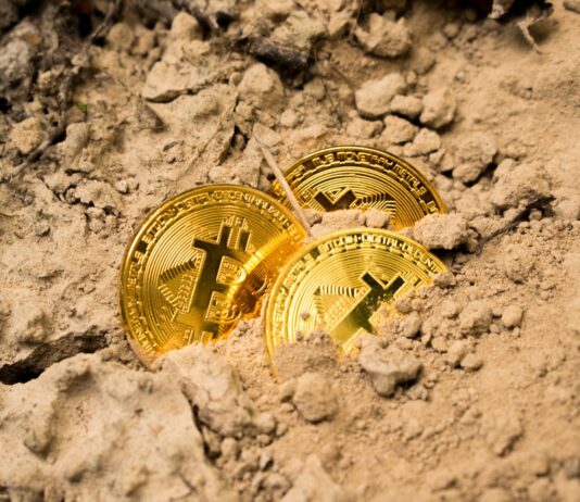 three Bitcoins on soil