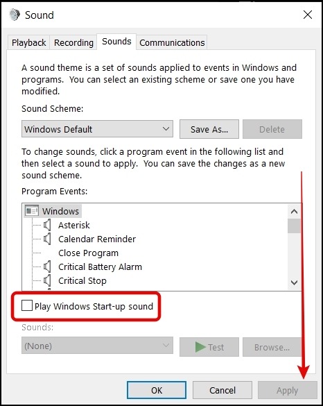 Enable Windows Start-up Sound