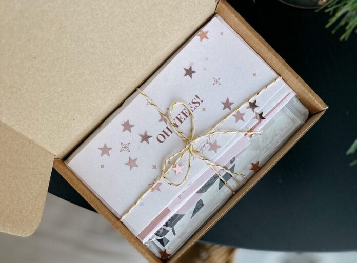 white and blue floral box