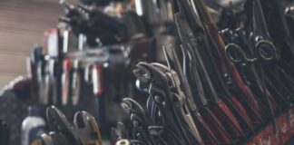 selective focus photography of mechanics tool lot