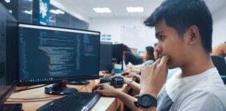 person holding a computer mouse in a room
