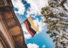 yellow, blue, and red flag