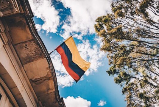 yellow, blue, and red flag
