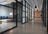 hallway between glass-panel doors