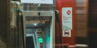 red and white atm machine