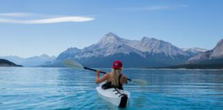 girl, kayak, lake