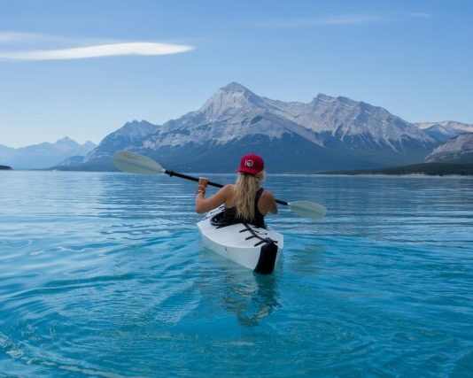 girl, kayak, lake