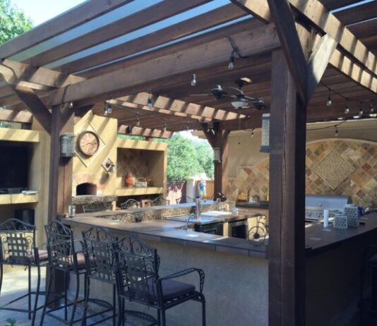 patio cover, outdoor kitchen, tile