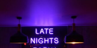 late nights early mornings signage