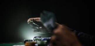 selective focus photography of poker chips