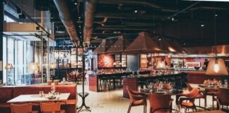 rectangular beige wooden tables and chair