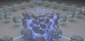 a computer generated image of a cube surrounded by smaller cubes