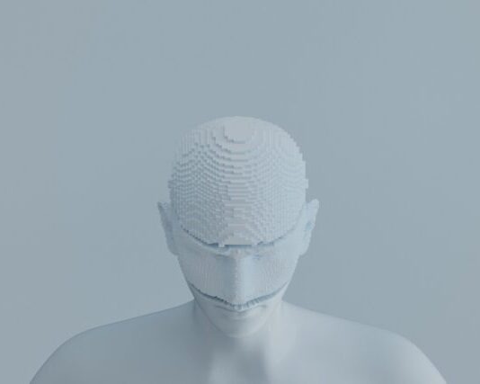 a white mannequin wearing a white mask